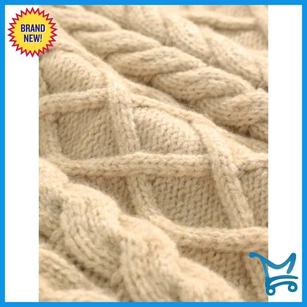 Oversized Cable Knit Chunky Sweater Lantern Sleeve Pullover Loose Fit